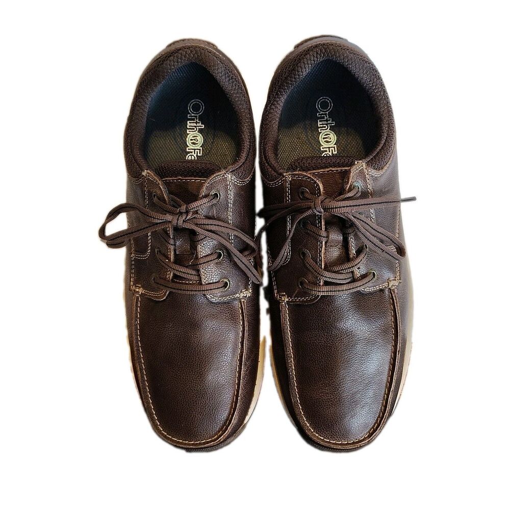 Orthofeet Mens 11.5 2E Wide Brown Leather Oxford Shoes Lace Up Walking Comfort